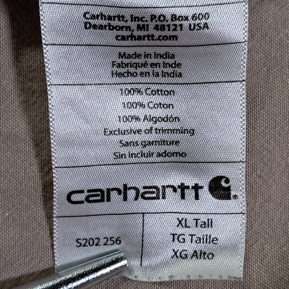 Carhartt Button Down Shirt Men XLT TALL Beige Long Sleeve Relaxed Fit Cotton - Picture 11 of 12